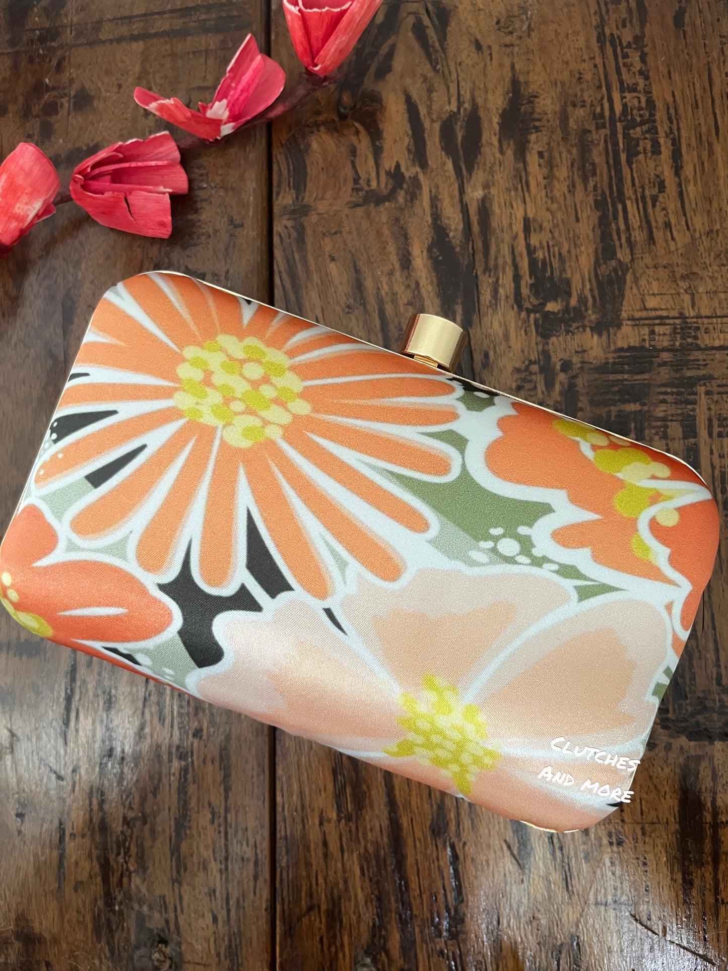 Orange and white Floral clutch