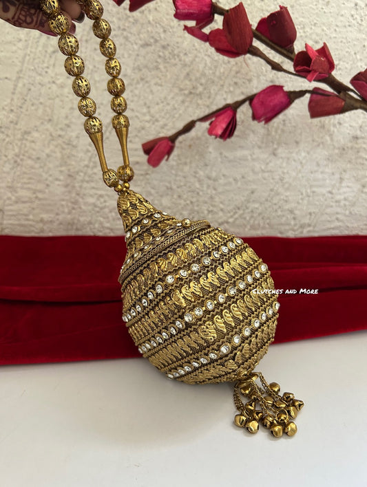 Mini Metal Potli Bag Dark Gold