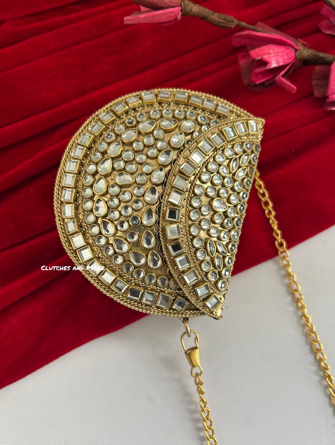 Kasika Kundan Brass Mini Clutch Gold