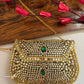Kasika Kundan Brass Clutch Green Gold