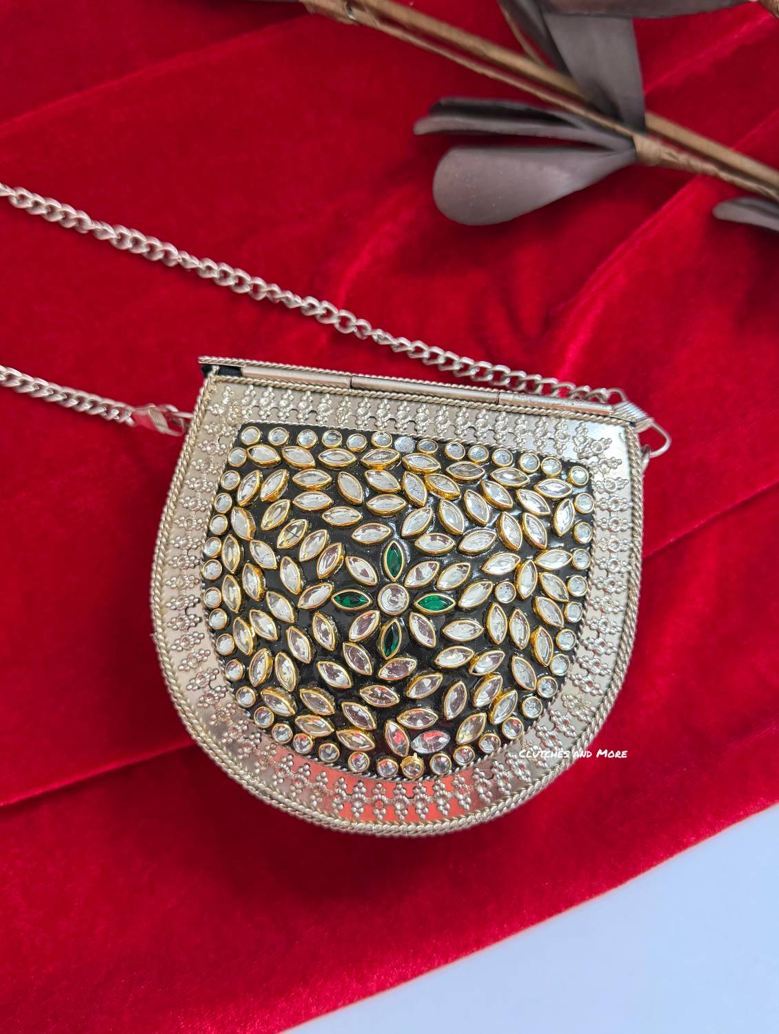 Kasika Kundan Brass Clutch Mini Silver
