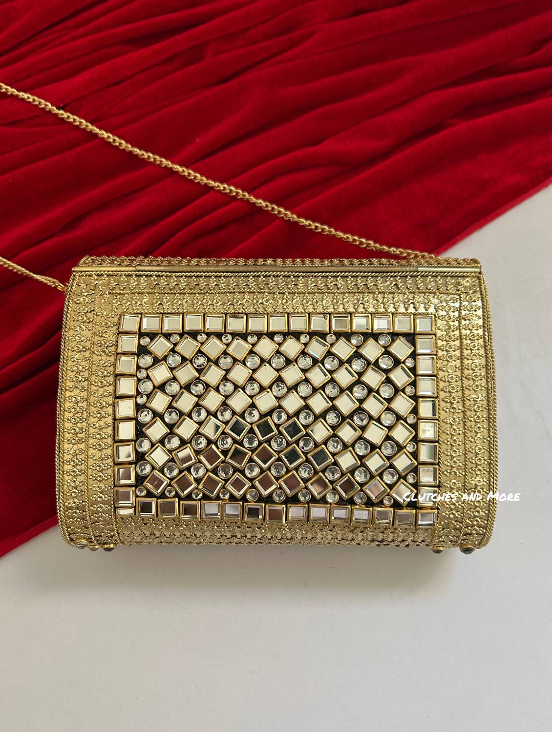 Kasika Kundan Brass Clutch Gold Green