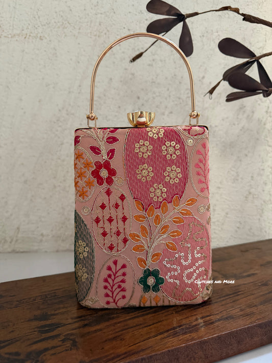 Ibadat Lakhnawi Chikankari Bag Peach