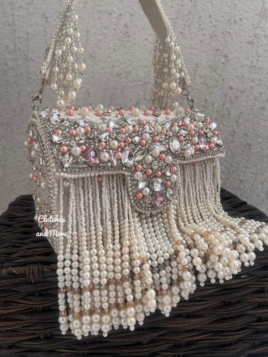 Premium Tassle Box clutch White