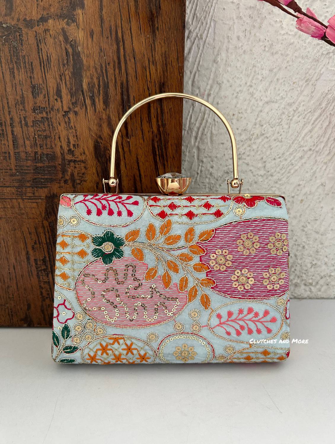 Lakhnawi Chikankari Bag Light Blue