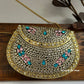 Kasika Kundan Brass Clutch with Pink Blue