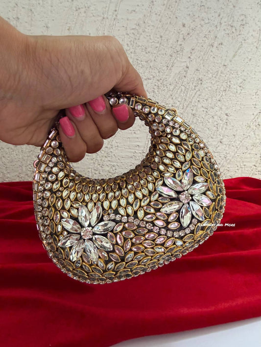 Kiana Kundan Clutch White Gold