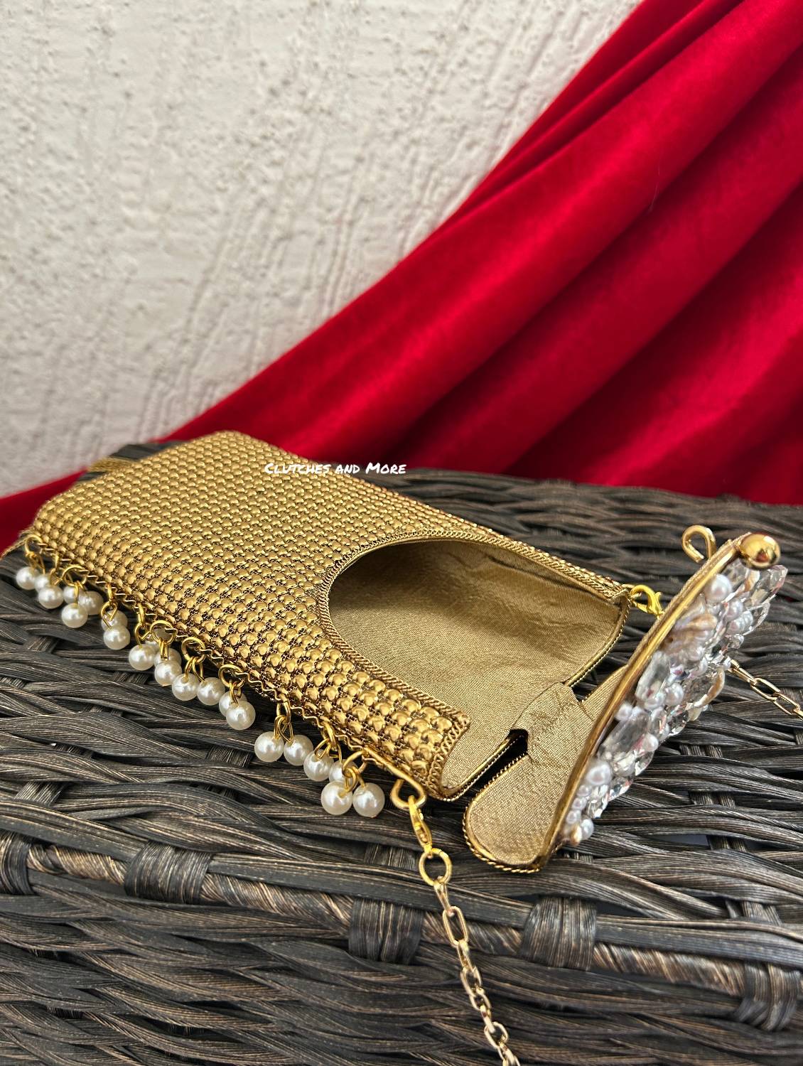 Brass Mother of Pearl Mobile Bag Gold