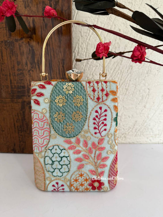 Ibadat Lakhnawi Chikankari Bag Light Blue