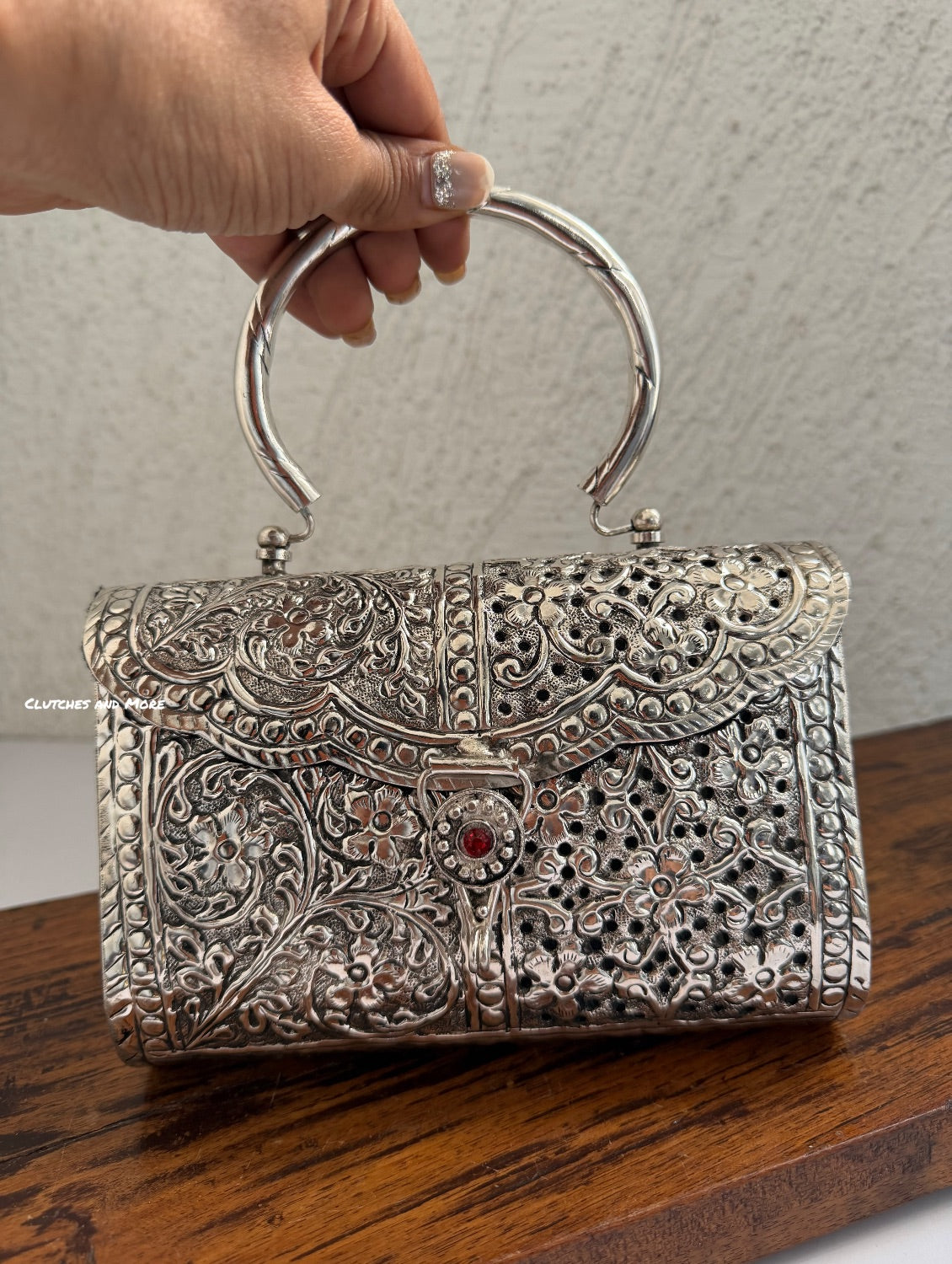Brass Silver clutch with handle