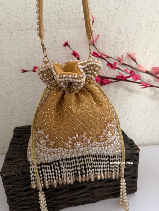 Mermaid Gold White Potli