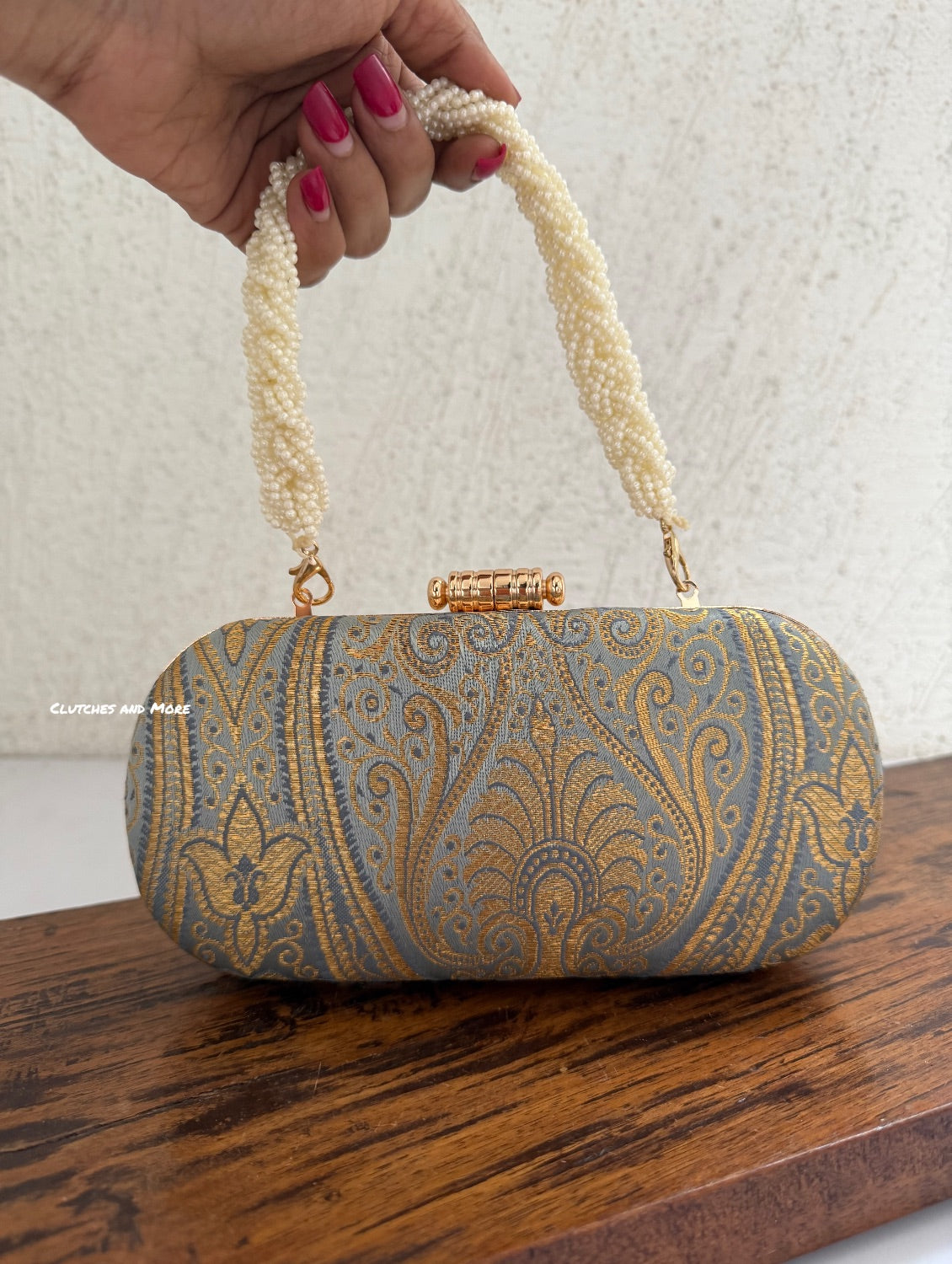 Adaa Banarsi Clutch Grey Silver