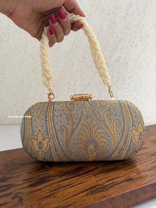 Adaa Banarsi Clutch Grey Silver