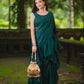 Green Satin Pre Draped Plazzo Saree by Dorie