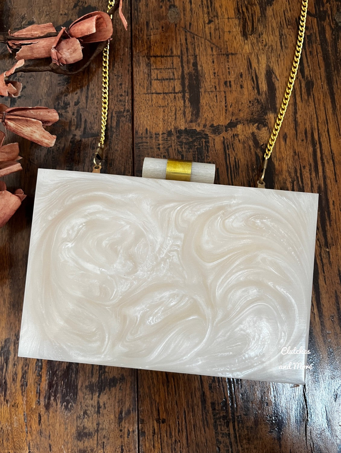 White Resin Clutch with MOP Embelishments