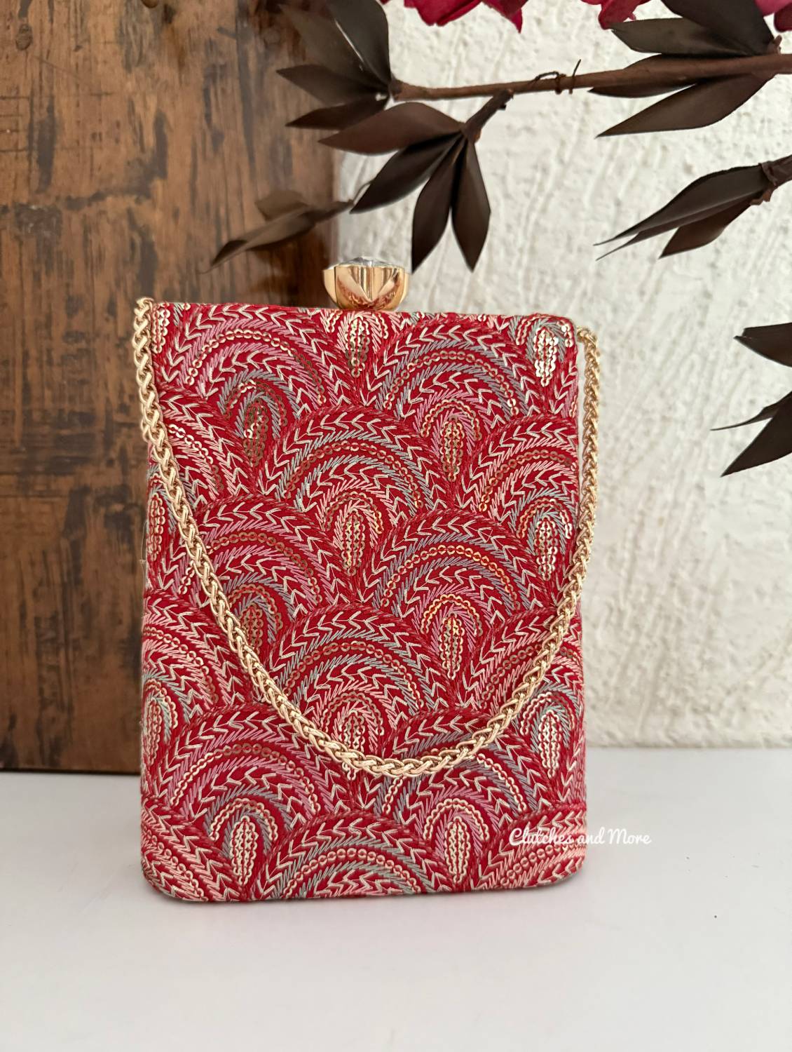 Ibadat Chikankari Bag Red