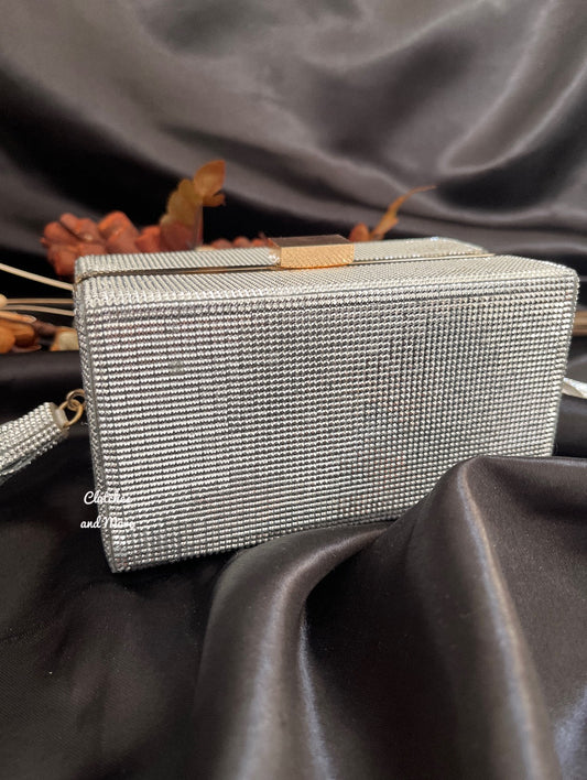 Rhinestone Box clutch Silver