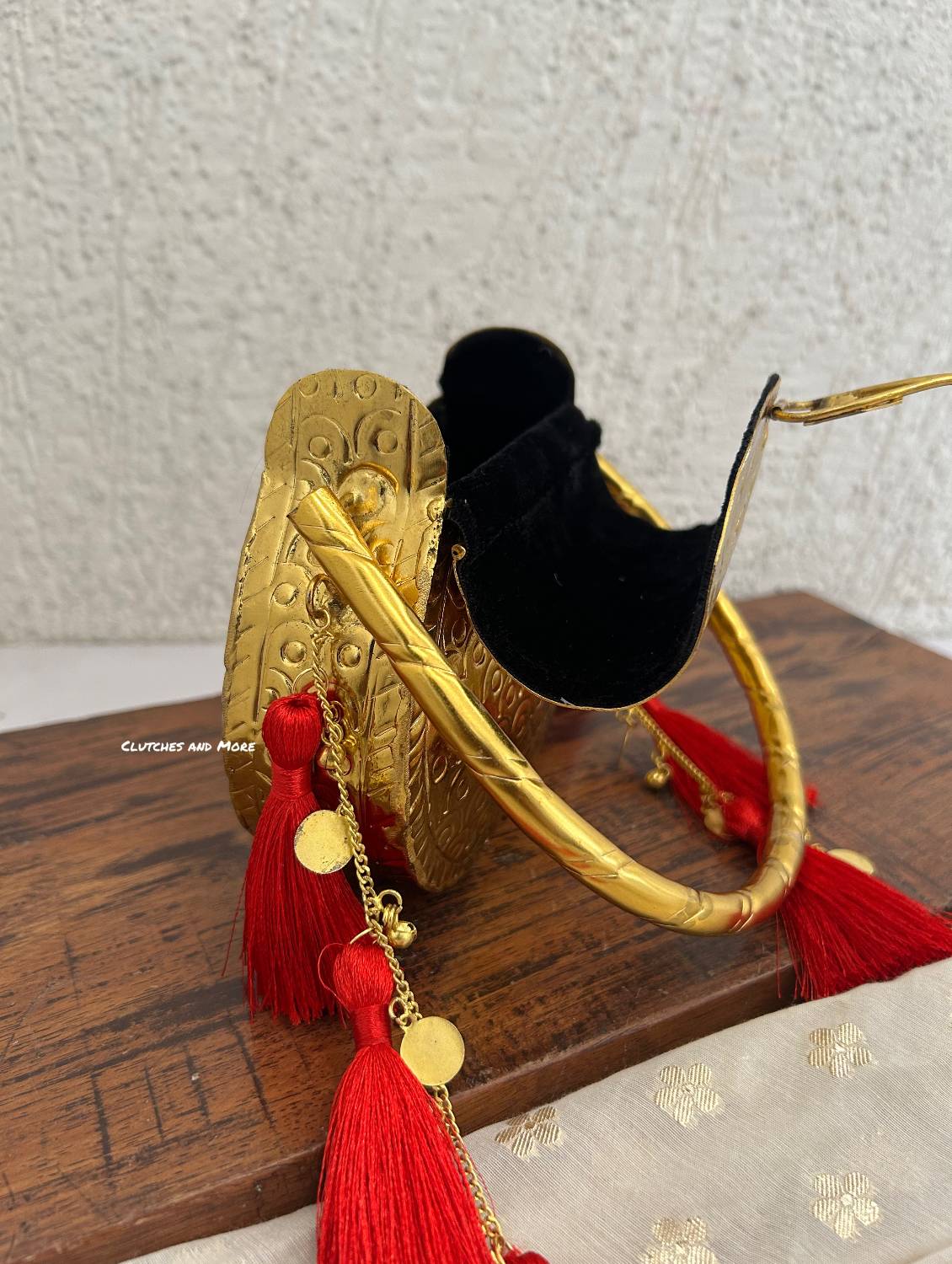 Ridhima Brass Clutch with Tassles (Red)