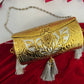 Vamika Cylindrical Gold Silver Brass Clutch with Tassles