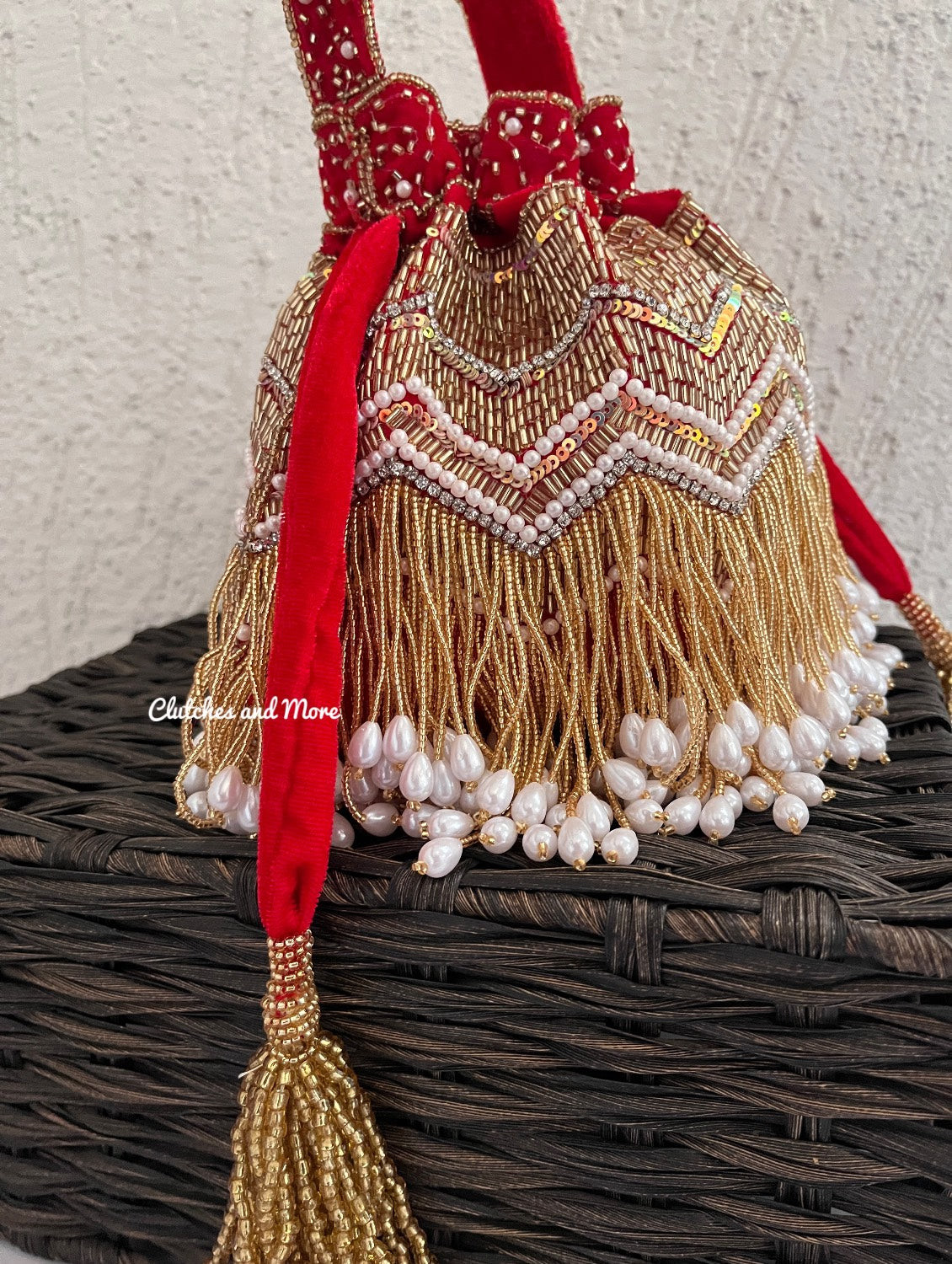 Premium Jhumka Potli Red Gold