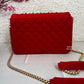 Stone Studded Red Flap Clutch Bag