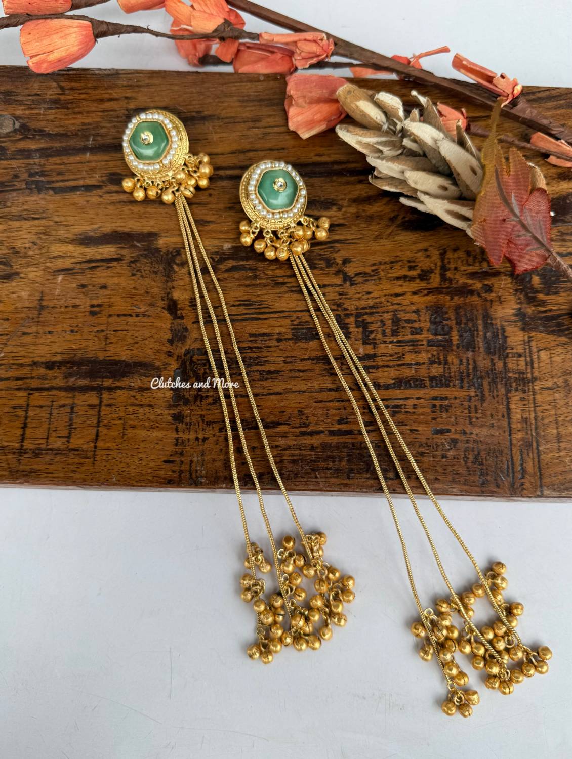 Jannat String Earrings Mint Green