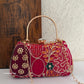 Lakhnawi Chikankari Box Clutch Hot Pink