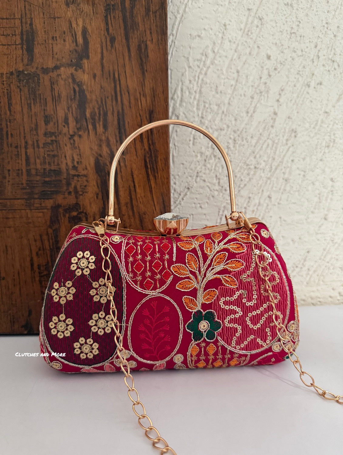 Lakhnawi Chikankari Box Clutch Hot Pink