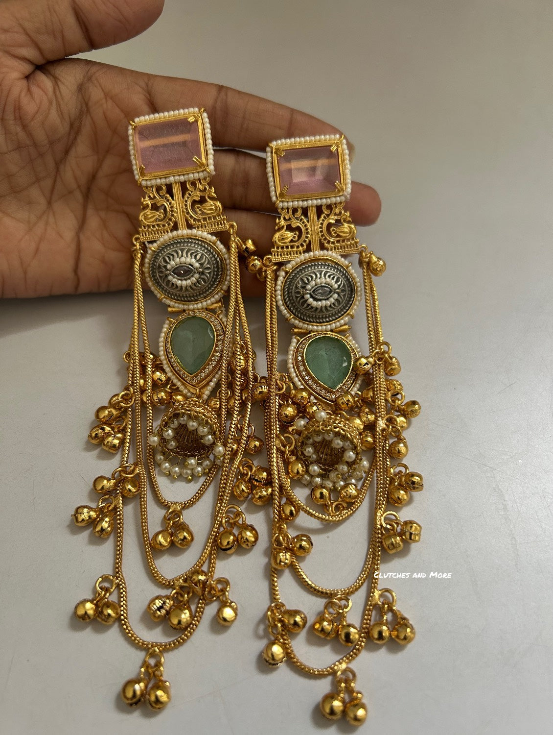 Aashna Kashmiri Earrings Pink Mint Green