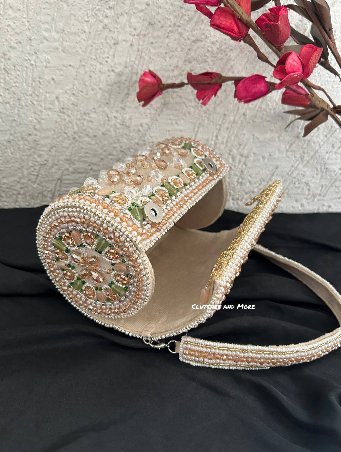 Victoria Cylindrical Beaded Bag Nude