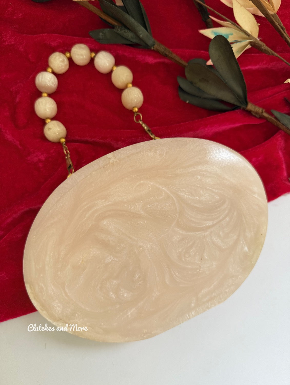 Embellished Oval Resin Clutch with Handle