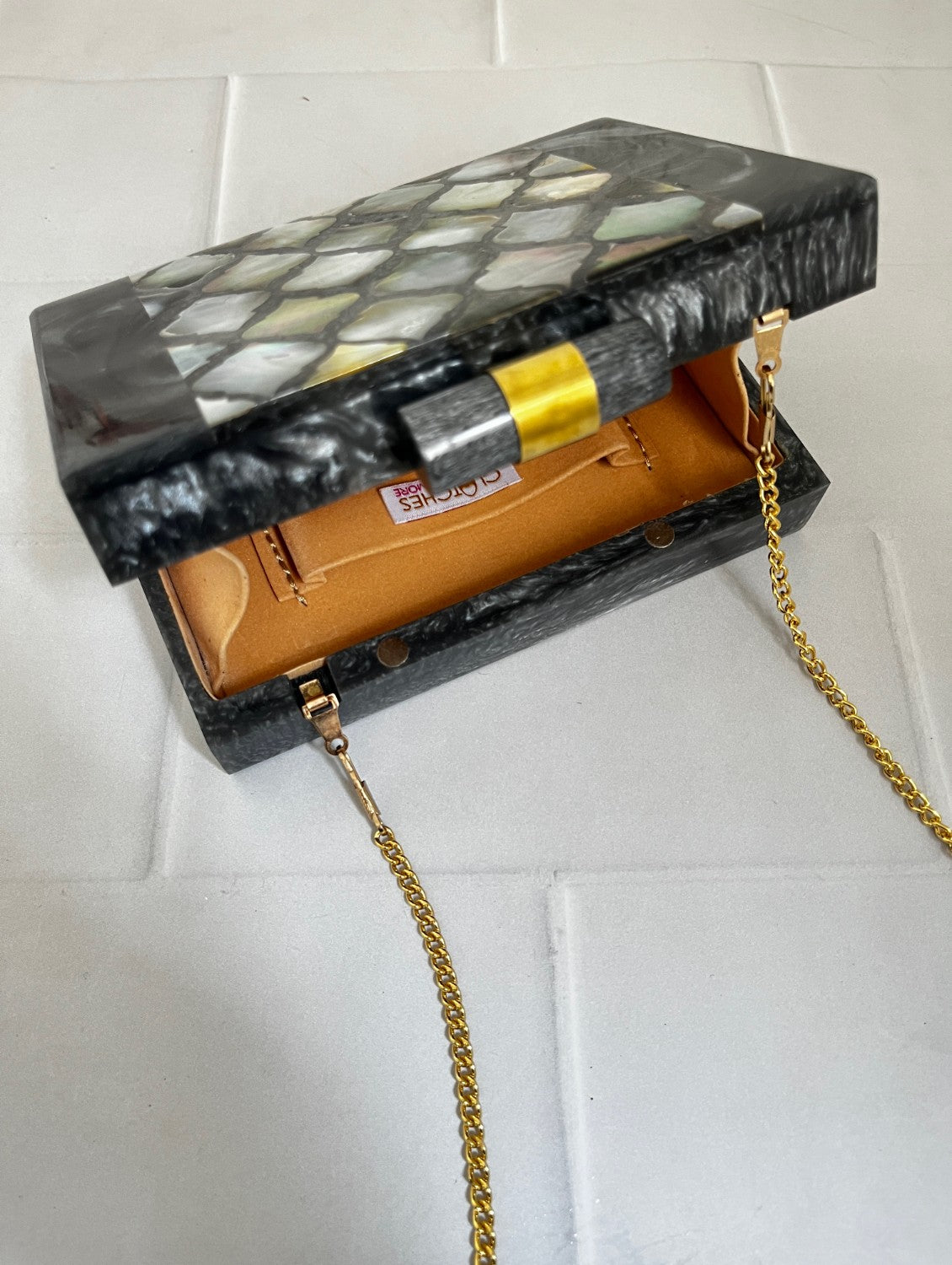 Black Resin Clutch with MOP Embelishments