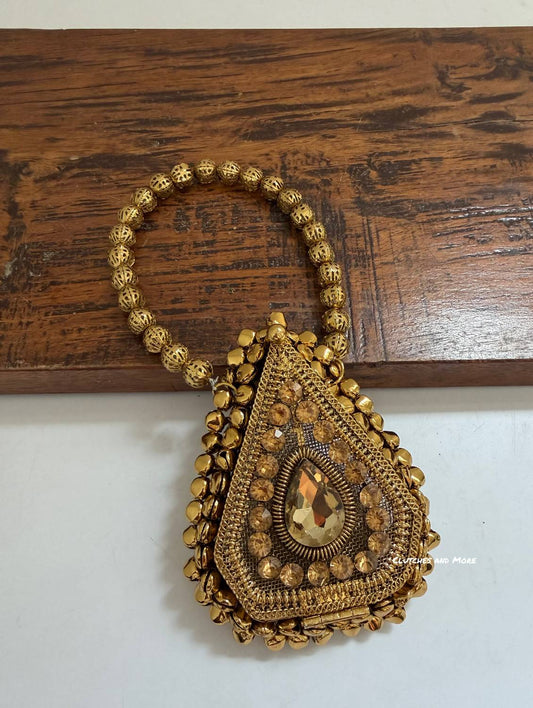 Mini Metal Triangle Ghunghroo Bag Gold