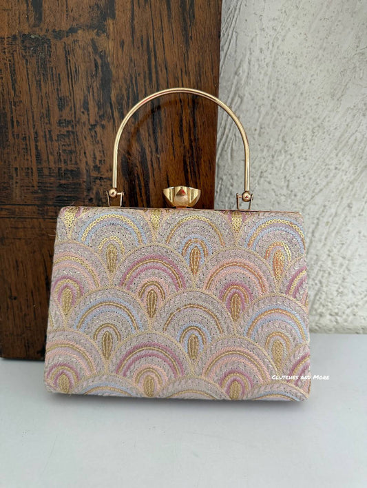 Rainbow Chikankari Bag Pink