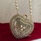 Kiana Kundan Heart Clutch Mini Nude Gold