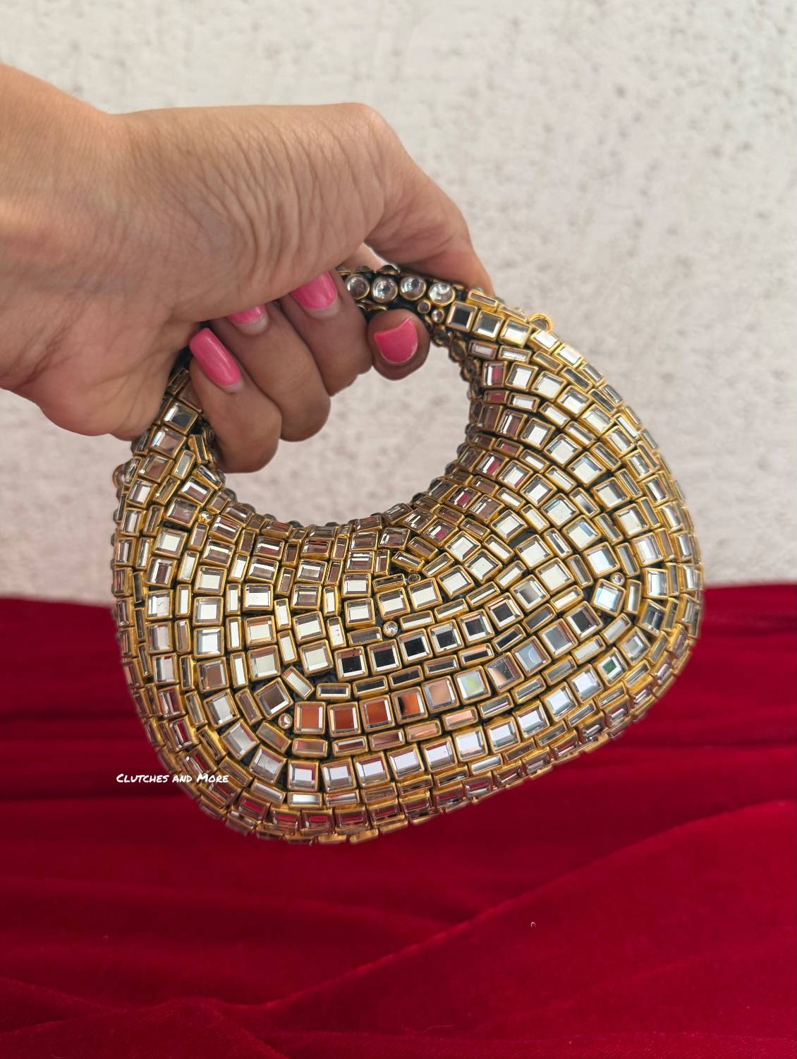 Kiana Kundan Clutch Nude Gold