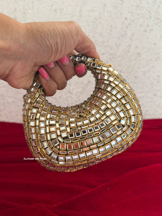 Kiana Kundan Clutch Nude Gold