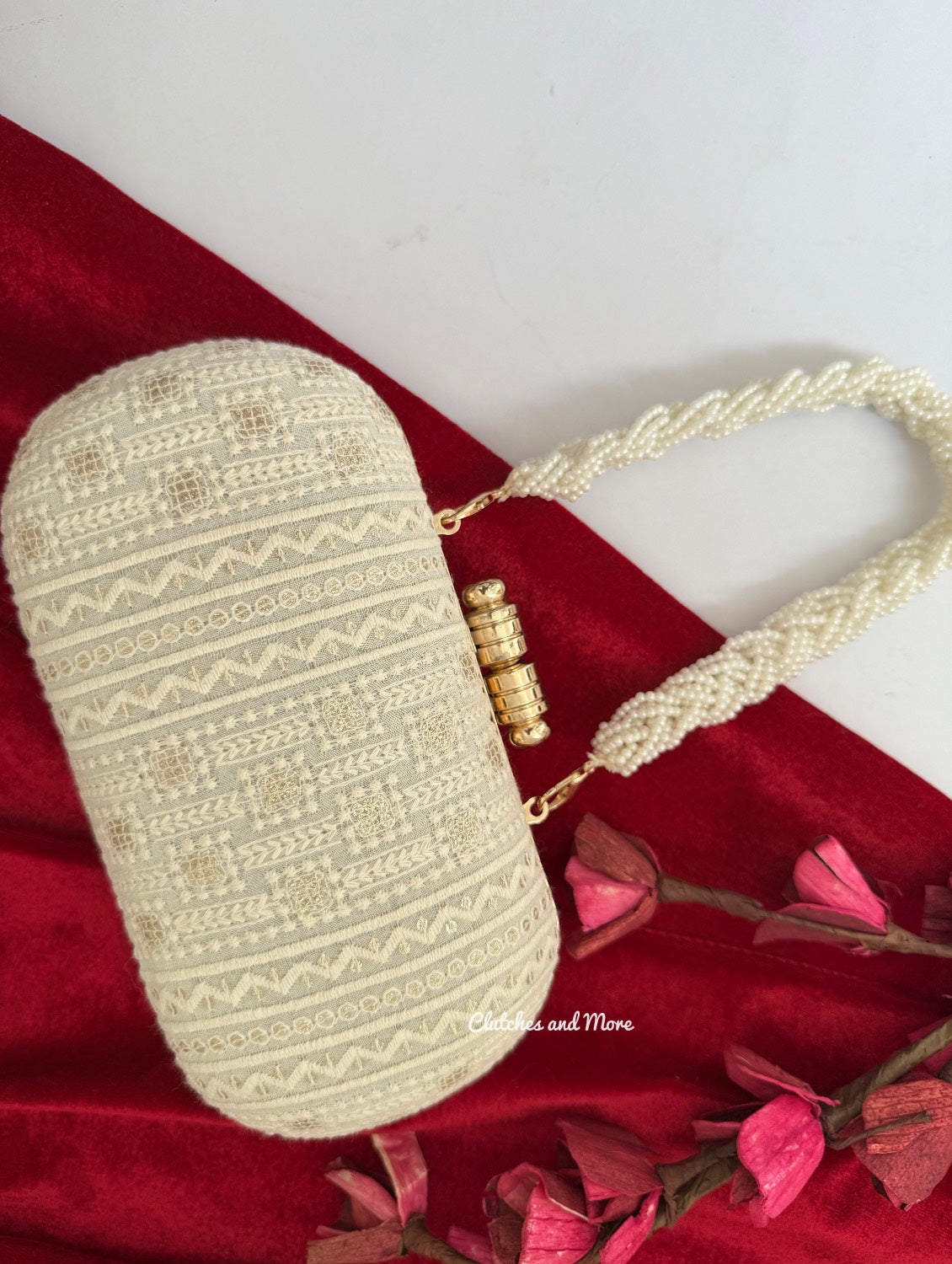 Adaa Chikankari Clutch White