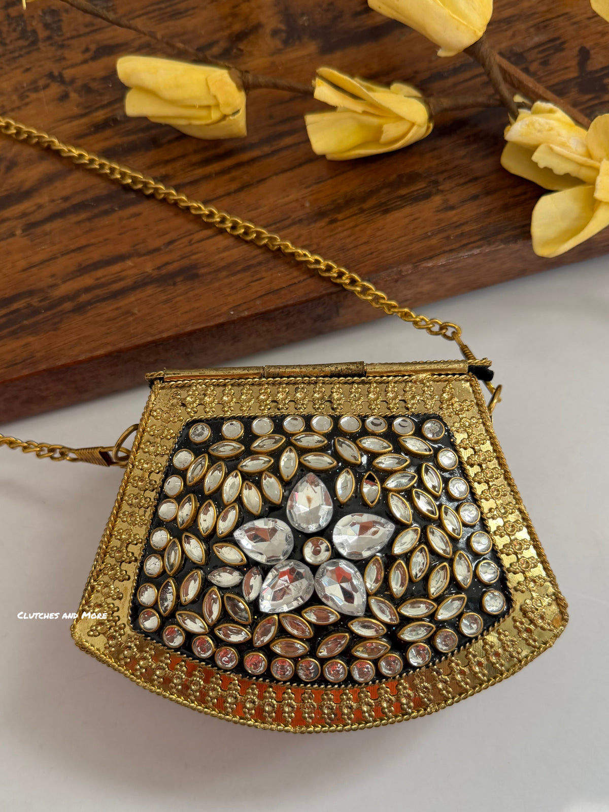 Kasika Kundan Brass Clutch Mini Gold