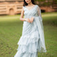 Silver Organza Pre Draped Saree by Dorie