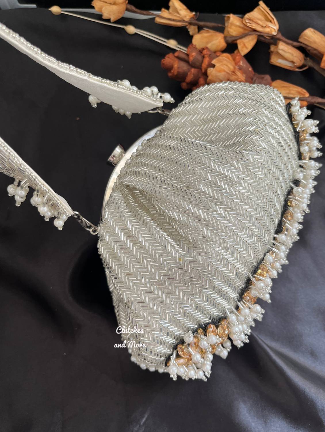 Silver Pearl Droplets Batua Bag