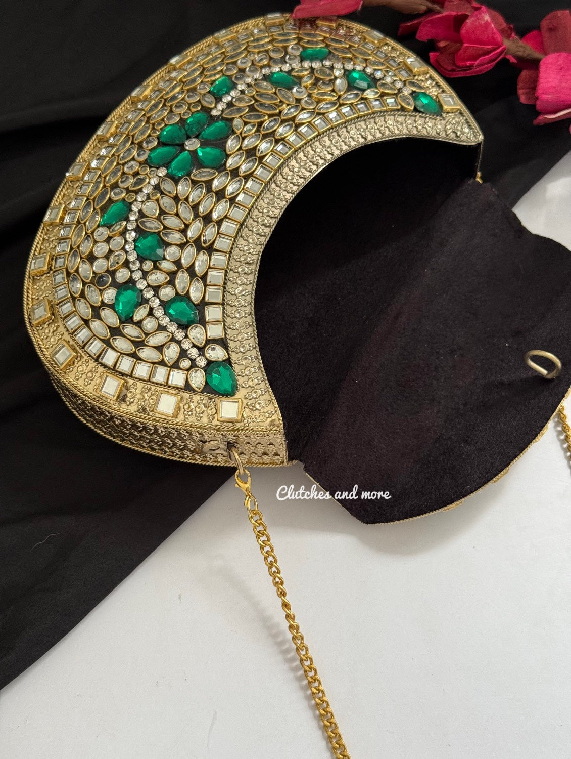 Kasika Kundan Brass Clutch Gold Green