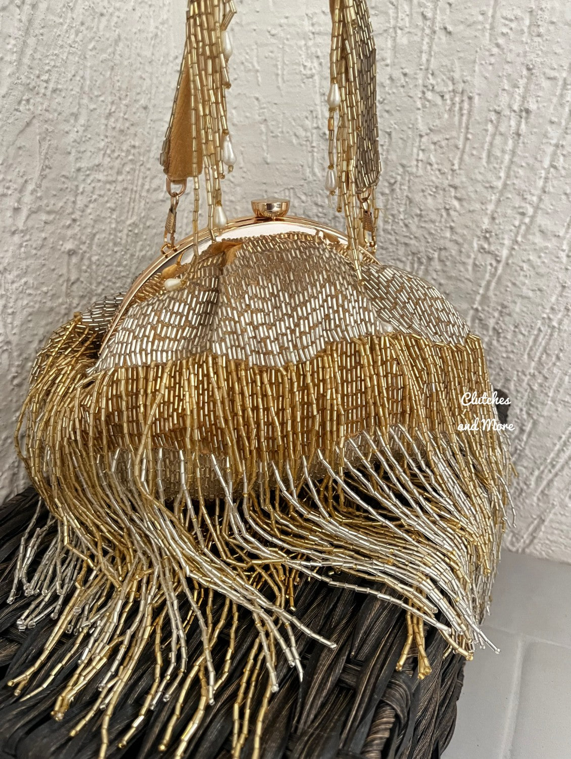 Silver Gold Batua Bag with long Tassles