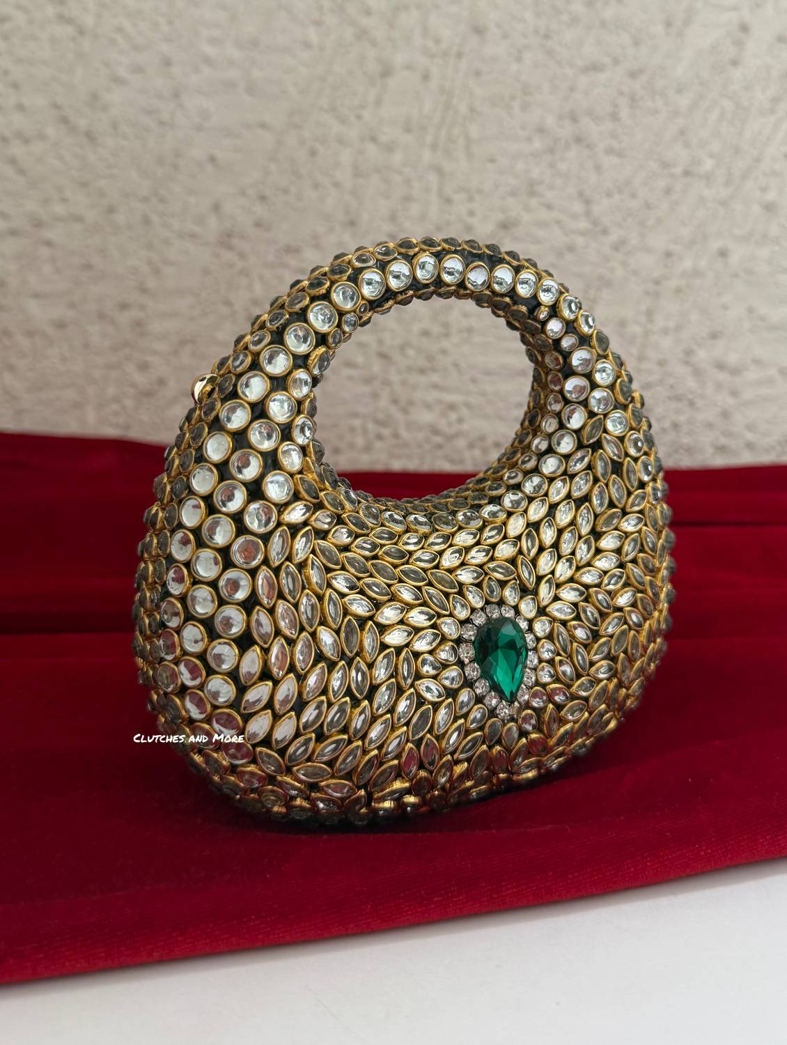 Kiana Kundan Clutch Mini Green Gold