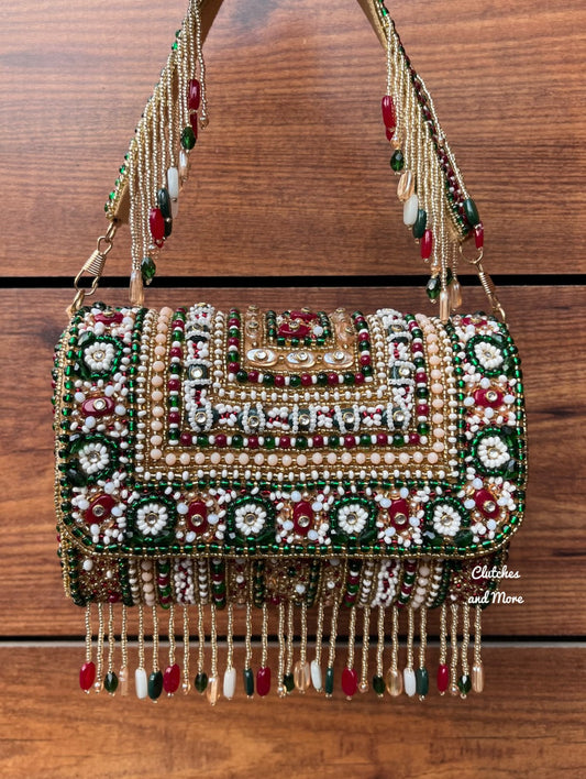 Luxe Multicolored Beaded Flap Bag