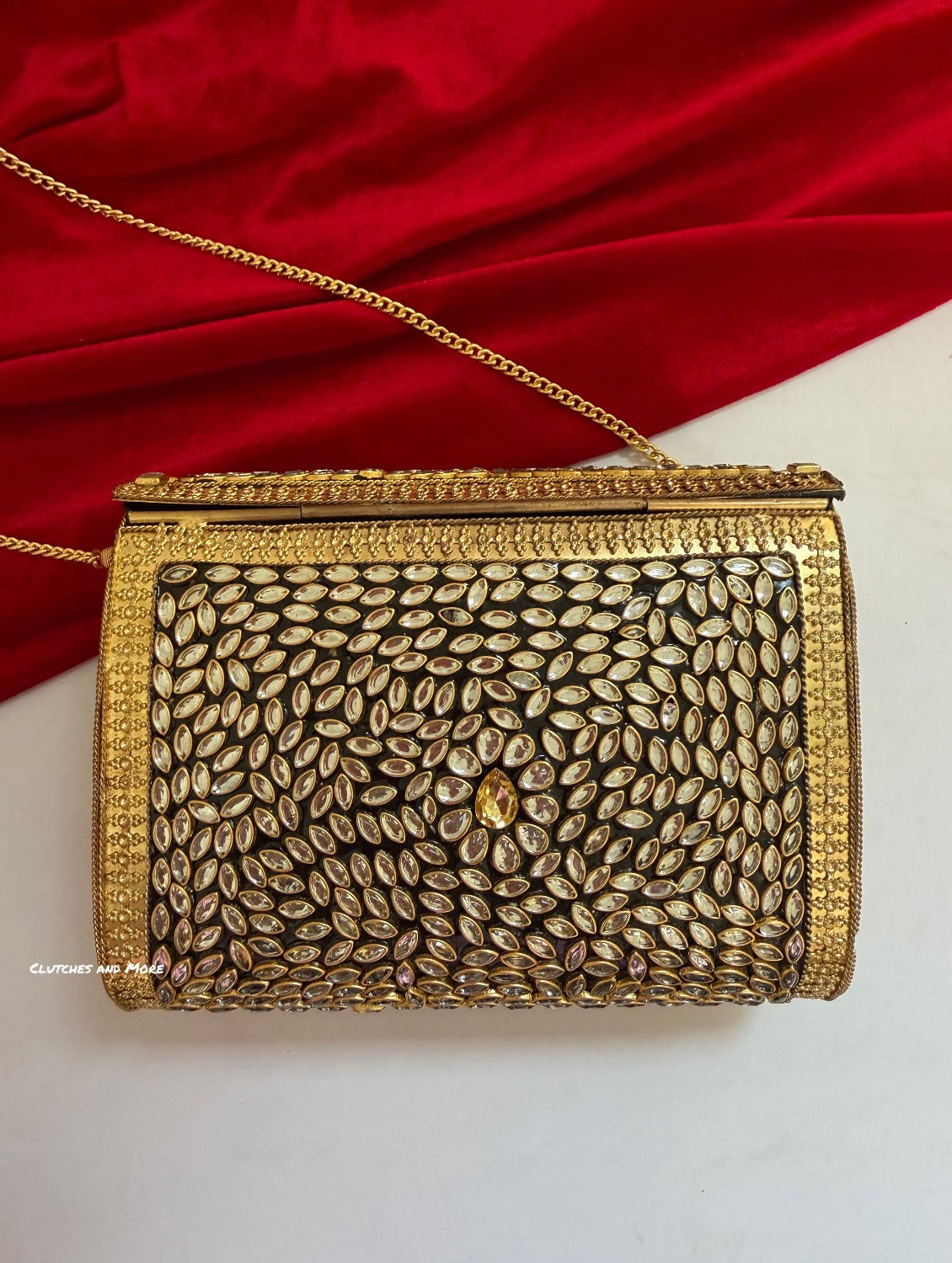Kasika Kundan Brass Clutch Gold Nude