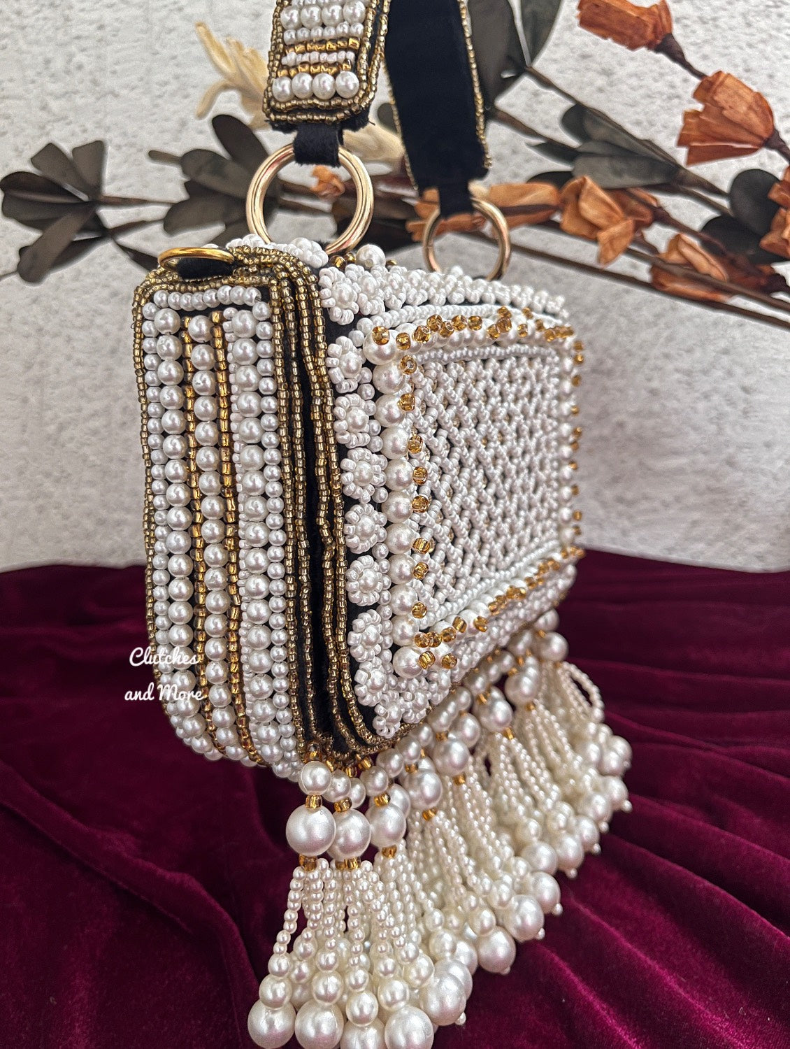 Premium Pearl Tassel Flap Bag Black