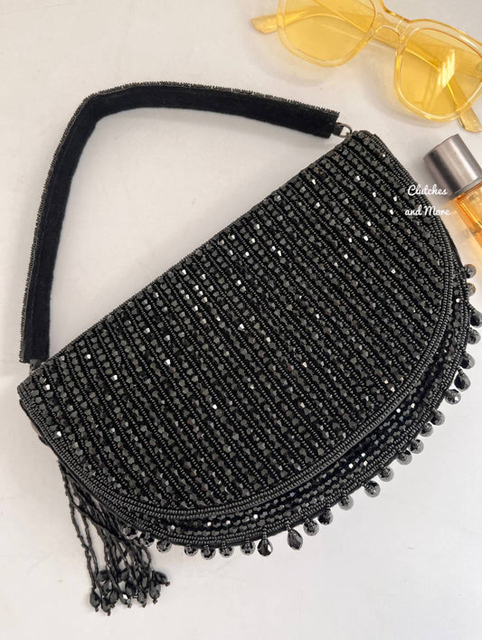 Half Moon Crystal Bag Black