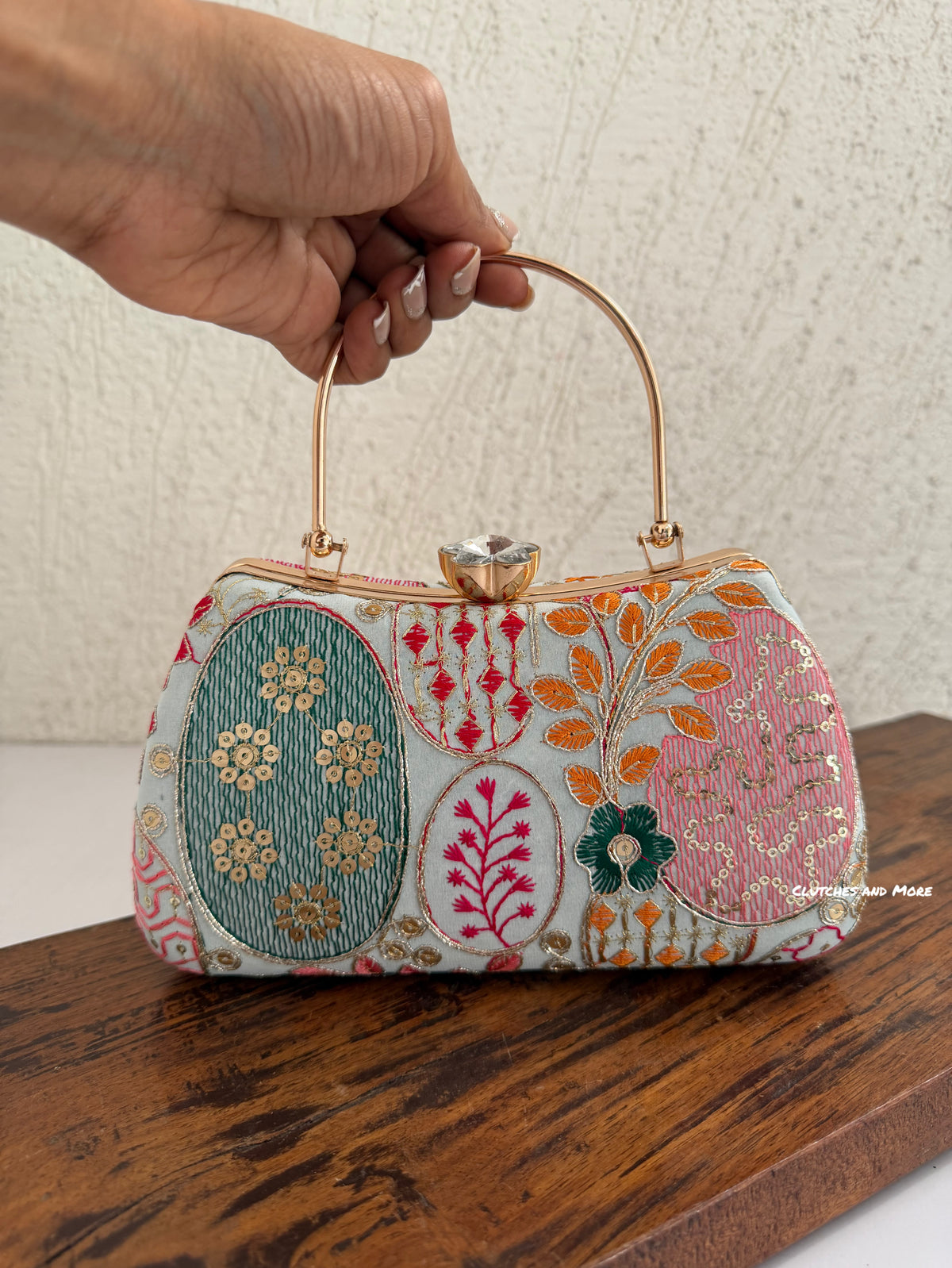 Lakhnawi Chikankari Box Clutch Blue