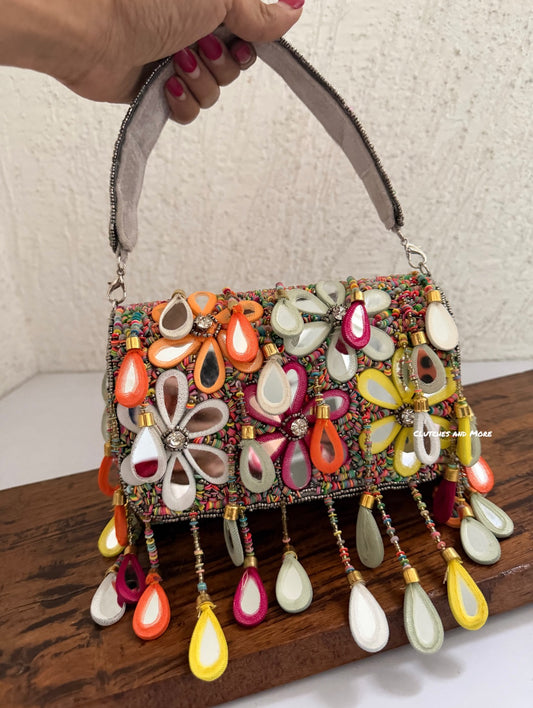 Mirror Flap Bag Multicolored  (Silver base)